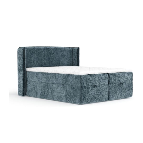 Pat boxspring albastru cu spațiu de depozitare 180x200 cm Passion – Maison de Rêve