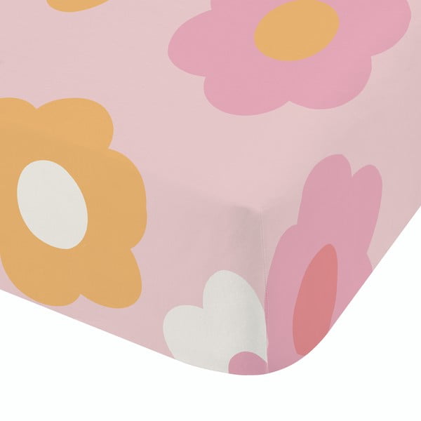 Cearceaf pentru copii roz pentru pat de o persoană cu elastic 90x190 cm Retro Daisy – Catherine Lansfield