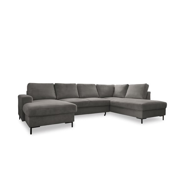 Colțar gri extensibil cu tapițerie din catifea reiată  (cu colț pe partea dreaptă) Lofty Lilly – Miuform