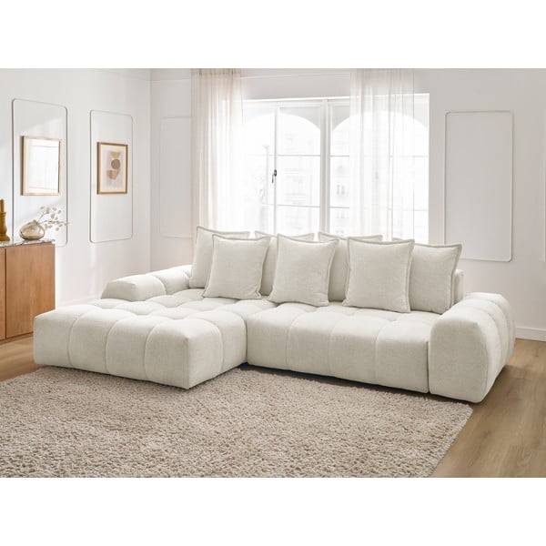 Colțar alb extensibil/cu spațiu de depozitare cu tapițerie din chenille (cu colț pe partea stângă/cu șezlong) Everest – Bobochic Paris-image-1