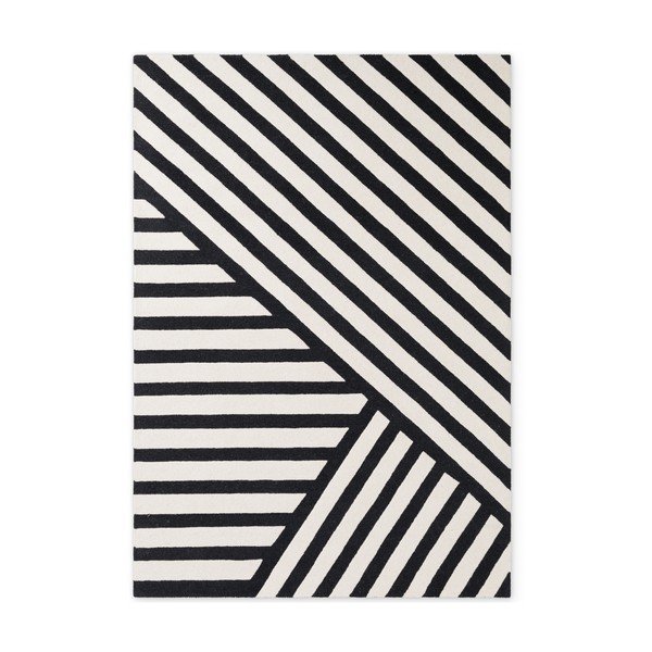 Covor alb-negru țesut manual din lână 120x180 cm Stryve Noir – Elle Decoration