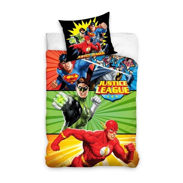 Lenjerie de pat din bumbac pentru copii CARBOTEX Justice League, 140 x 200 cm
