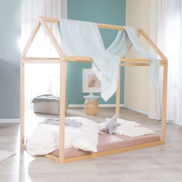 Pat pentru copii  în culoare naturală de tip casă 70x140 cm Montessori – Roba-image-3
