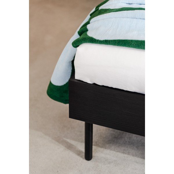 Pat matrimonial negru tapițat/din  placă aglomerată de lemn cu somieră 160x200 cm Streiko – noo.ma-image-4