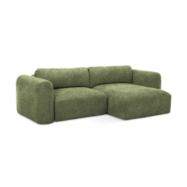 Colțar verde extensibil/cu spațiu de depozitare cu tapițerie din chenille (cu colț pe partea dreaptă/cu șezlong) Mele – Makamii-image-1