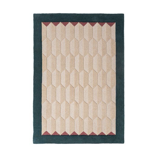 Covor în culoare naturală/albastru-verde țesut manual din lână 120x170 cm Apex Border Wool – Flair Rugs