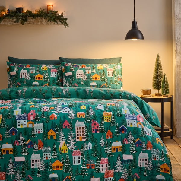 Lenjerie de pat verde pentru pat dublu 200x200 cm Festive Forest – Catherine Lansfield