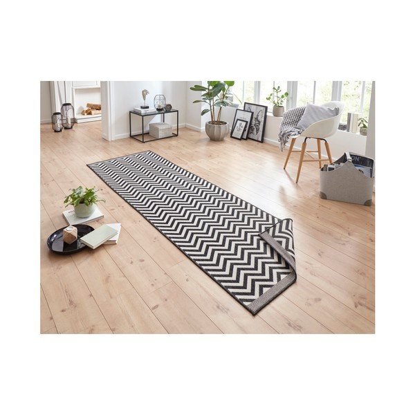 Covor cu 2 fețe Bougari Twin Supreme Mismo, 80 x 350 cm, negru-crem-image-1