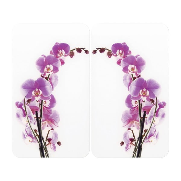 Set 2 protecții din sticlă pentru aragaz Wenko Orchid, 52 x 30 cm