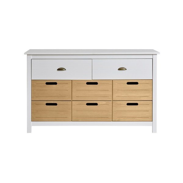 Comodă cu 8 sertare din lemn masiv de pin Marckeric Ibiza, alb