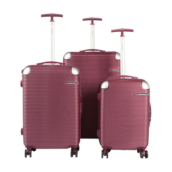 Set 3 valize călătorii pe roți Travel World, roșu închis