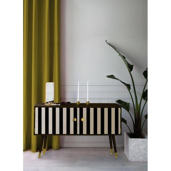 Comodă din lemn masiv de pin Velvet Atelier Au Cafe Golden Black Strips-image-1