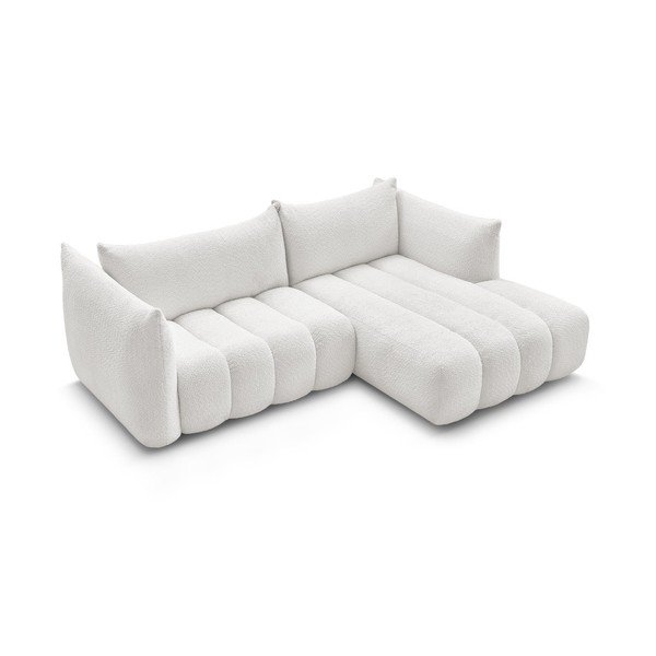 Colțar alb cu tapițerie din țesătură bouclé (cu colț pe partea dreaptă/cu șezlong) Azra – Bobochic Paris-image-3