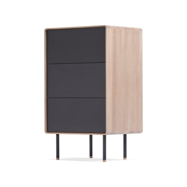 Comodă neagră/în culoare naturală înaltă din lemn de stejar 60x100 cm Fina – Gazzda-image-3