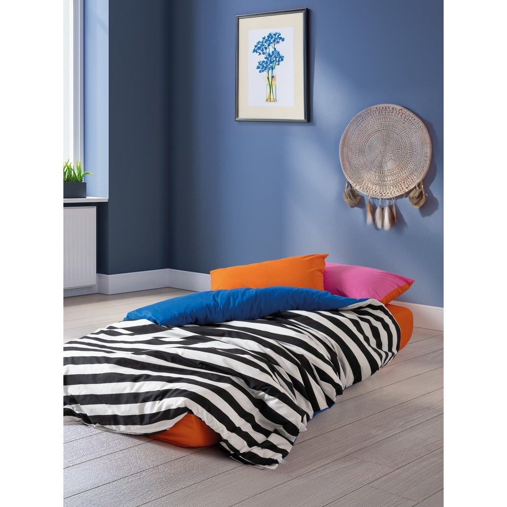 Lenjerie de pat alb-negru din bumbac ranforcé pentru pat dublu, extinsă cu cearceaf inclus, cu 4 piese 200x220 cm Dusk – Mijolnir