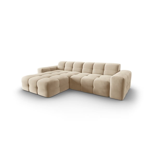 Colțar bej cu tapițerie din catifea (pe partea stângă) Kendal – Micadoni Home-image-3