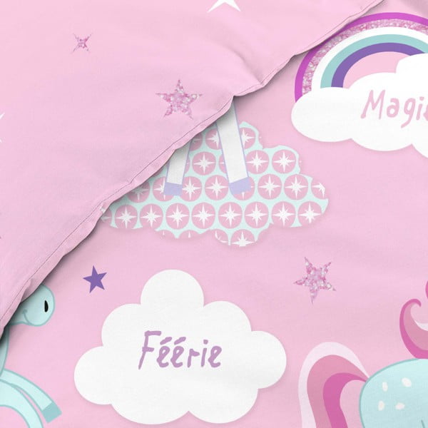 Lenjerie de pat pentru copii roz din bumbac pentru pat de o persoană 140x200 cm Licorne – douceur d'intérieur-image-3