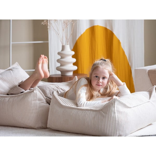 Fotoliu puf pentru copii crem cu tapițerie din catifea reiată Square – Wigiwama-image-4