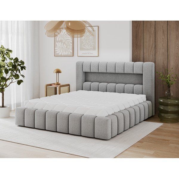 Pat matrimonial gri tapițat cu spațiu de depozitare cu somieră 140x200 cm Lamica – ELTAP-image-4