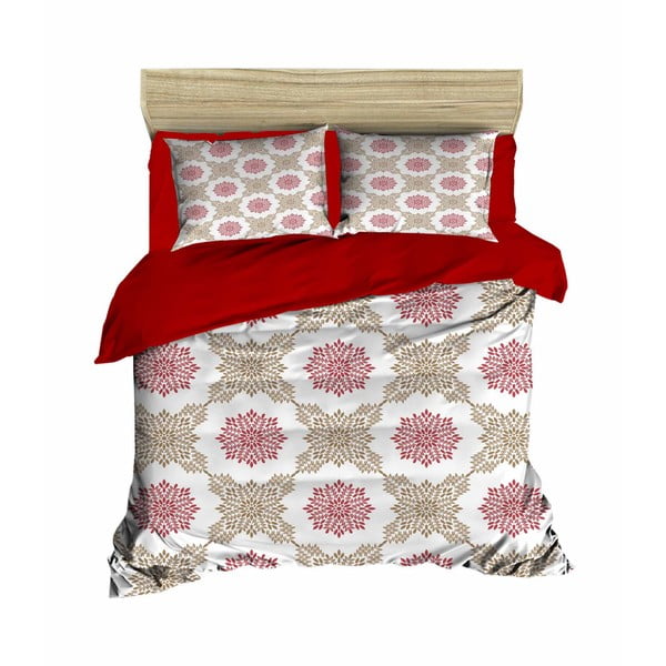 Lenjerie de pat roșu-bej din satin pentru pat dublu-extinsă 200x220 cm – Mijolnir