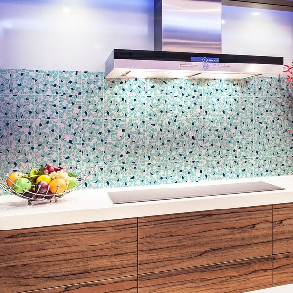 Set 24 autocolante de perete Ambiance Cement Tile Stickers Terrazzo Aqua, 10 x 10 cm-image-2