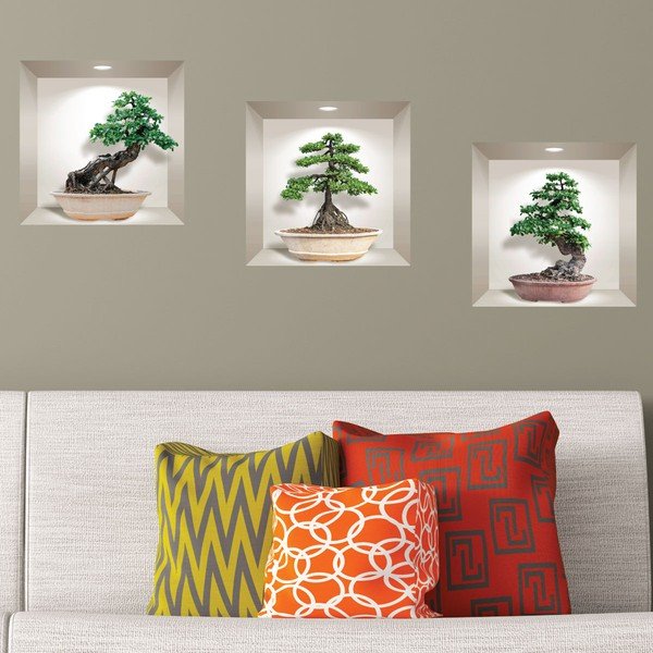 Set 3 autocolante 3D pentru perete Ambiance Ginseng Bonsai-image-1
