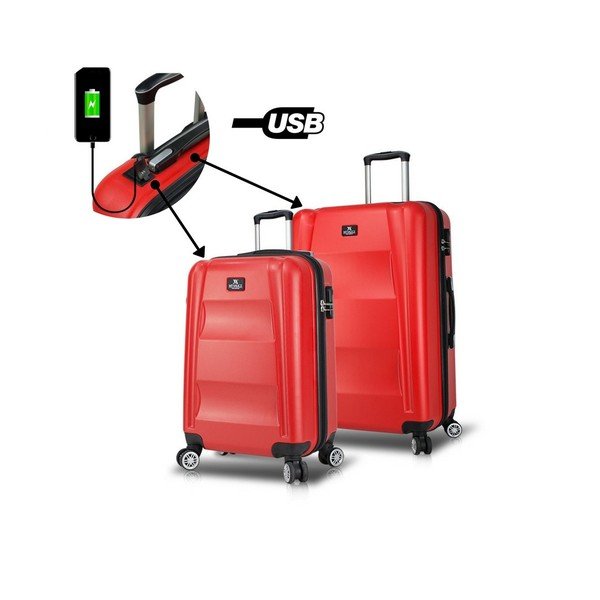 Set 2 valize cu roți și port USB My Valice LASSO Cabin & Medium, roșu-image-1