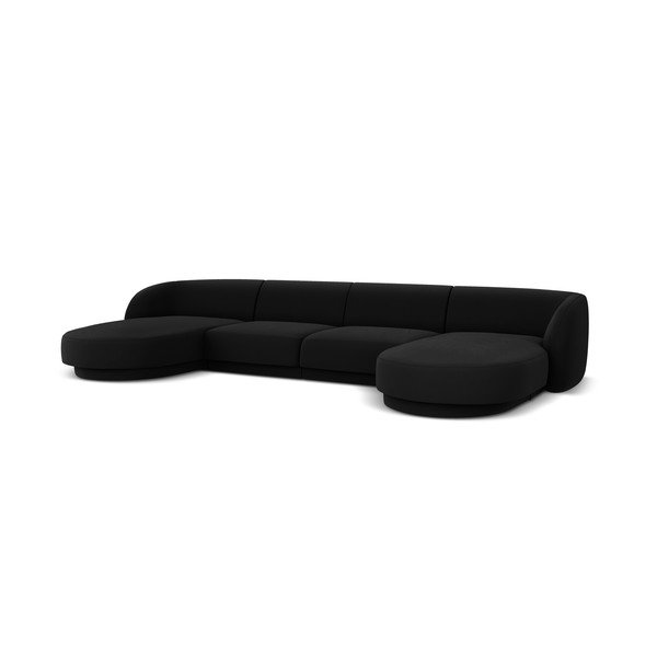 Colțar negru cu tapițerie din catifea (cu șezlong  în formă de "U") Miley - Micadoni Home-image-3