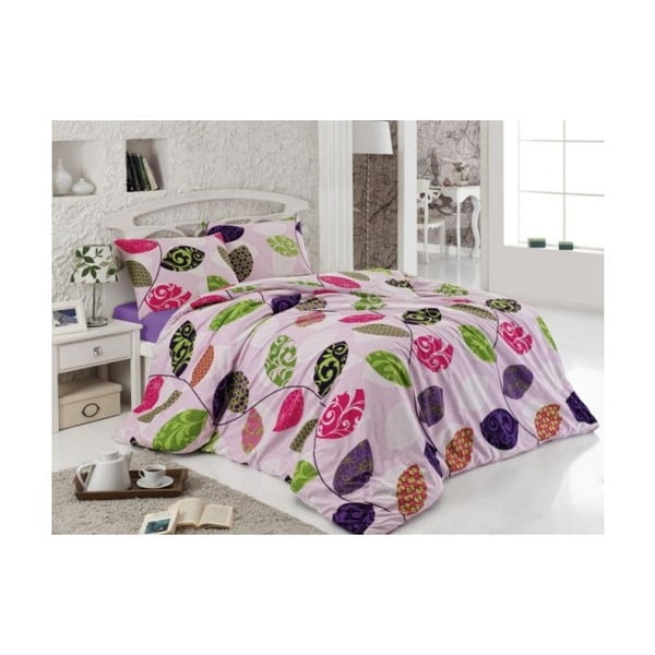Lenjerie de pat cu cearșaf Gelnicik Home Iris Purple, 200 x 220 cm