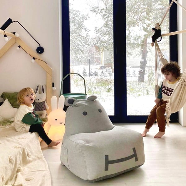 Fotoliu puf pentru copii gri deschis Hippo – The Brooklyn Kids-image-3