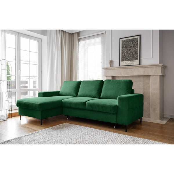Colțar verde închis extensibil cu tapițerie din catifea reiată  (cu colț pe partea stângă ) Lofty Lilly – Miuform-image-3
