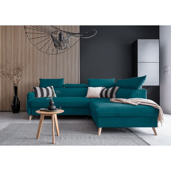 Colțar turcoaz extensibil cu tapițerie din catifea (cu colț pe partea dreaptă) Sweet Harmony – Miuform-image-1