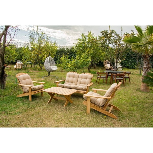 Set mobilier de grădină crem/natural  din lemn  pentru patru persoane Adirondack – Floriane Garden