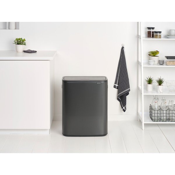 Coș de gunoi gri închis de reciclat/cu senzori de atingere din oțel 60 l Bo Touch Bin – Brabantia-image-1