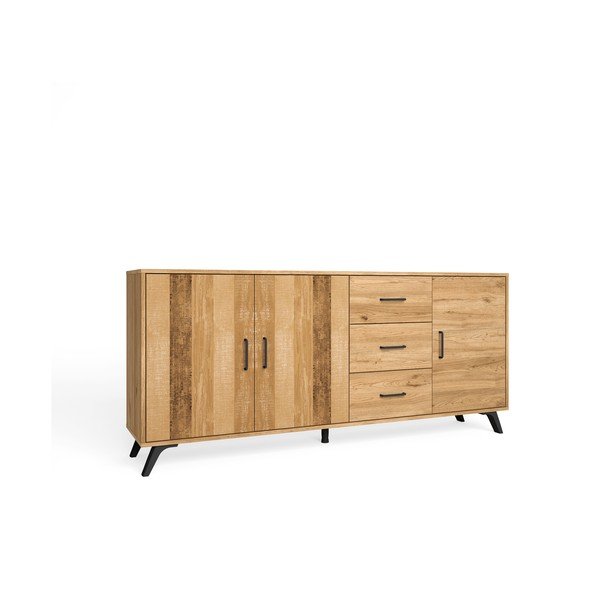 Comodă roșu/ joasă cu aspect de lemn de stejar 181x81 cm Nordic – Marckeric-image-2
