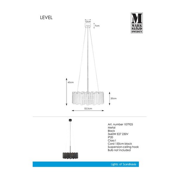 Lustră cu 3 becuri Markslöjd Level, negru-image-2