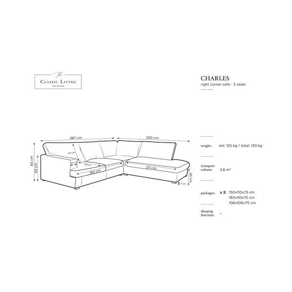 Colțar Windsor & Co Sofas Charles, pe partea dreaptă, negru-image-1