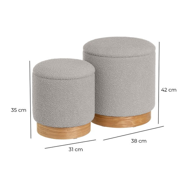 Pufuri gri-deschis 2 buc. cu tapițerie din țesătură bouclé – Casa Selección-image-4
