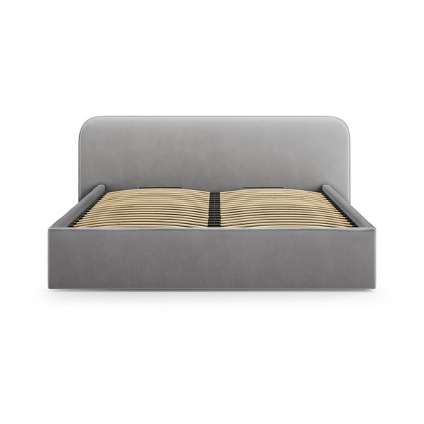 Pat matrimonial gri deschis tapițat cu spațiu de depozitare cu somieră 200x200 cm Elizabeth – Micadoni -image-4