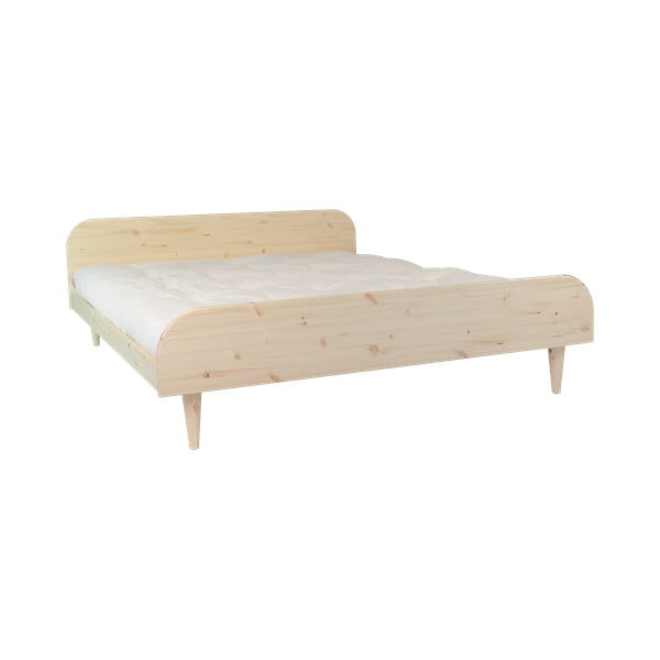 Pat dublu din lemn de pin cu saltea Karup Design Twist Comfort Mat Natural/Natural, 160 x 200 cm
