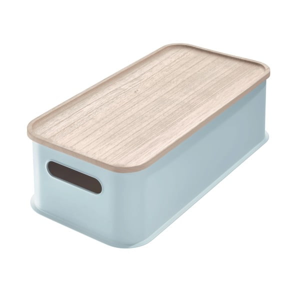 Cutie depozitare cu capac din lemn paulownia iDesign Eco Handled, 21,3 x 43 cm, gri