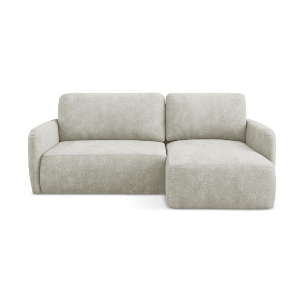 Colțar crem extensibil/cu spațiu de depozitare cu tapițerie din chenille (cu colț pe partea dreaptă/cu șezlong) Lilo – Makamii