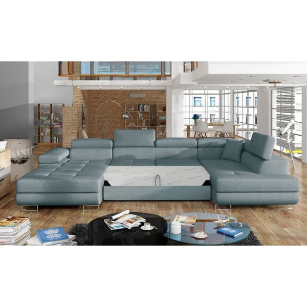 Colțar albastru deschis extensibil/cu spațiu de depozitare (cu colț pe partea dreaptă/în formă de "U") Rodrigo – ELTAP-image-2