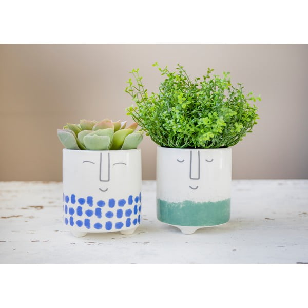 Ghiveci din ceramică Kitchen Craft Happy Face, alb-verde-image-1