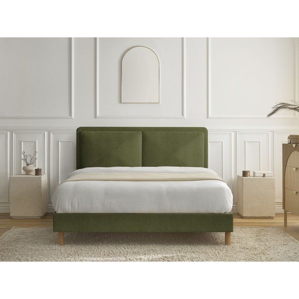 Pat matrimonial verde tapițat tapițat cu somieră 160x200 cm Mara – Bobochic Paris-image-3