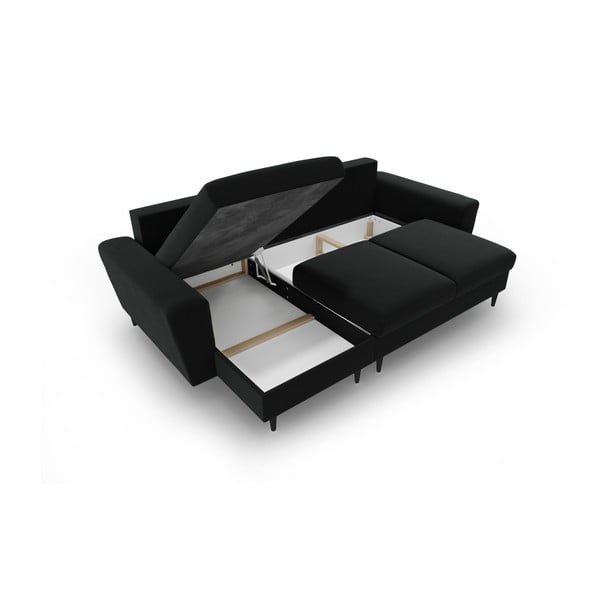 Colțar negru extensibil, cu spațiu de depozitare cu tapițerie din catifea Kyoto – Cosmopolitan Design-image-3