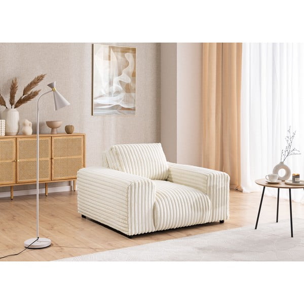 Fotoliu crem cu tapițerie din catifea reiată Justin – Ropez-image-4