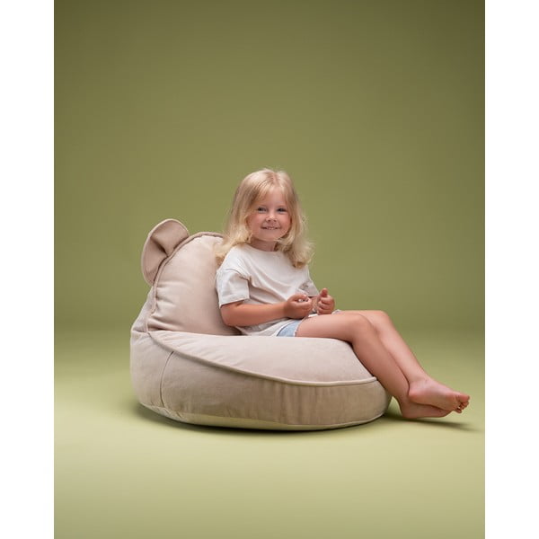 Fotoliu puf pentru copii bej cu tapițerie din catifea Bear – Wigiwama-image-1
