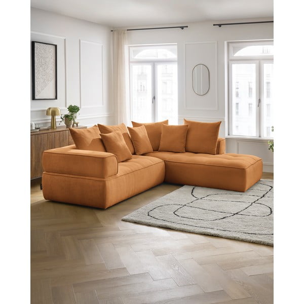 Colțar galben muștar cu tapițerie din chenille (cu colț pe partea dreaptă/în formă de ”L”) Whesley – Bobochic Paris-image-1