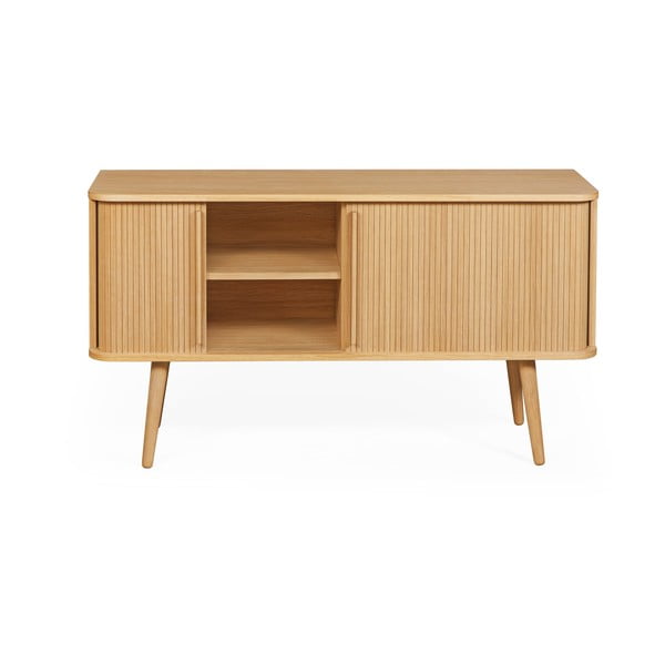 Comodă în culoare naturală joasă cu aspect de lemn de stejar cu ușă glisantă 138x75 cm Rove – Woodman-image-4